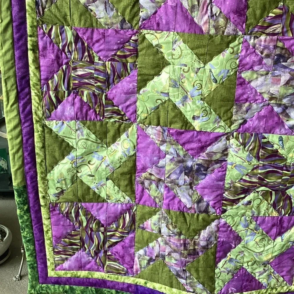 NWT Hand Crafted Greens and Purples Quilt
